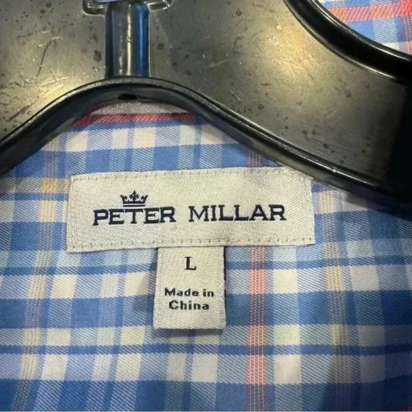 Peter Millar men’s button down blue plaid shirt cotton & SILK blend size large - Picture 3 of 9